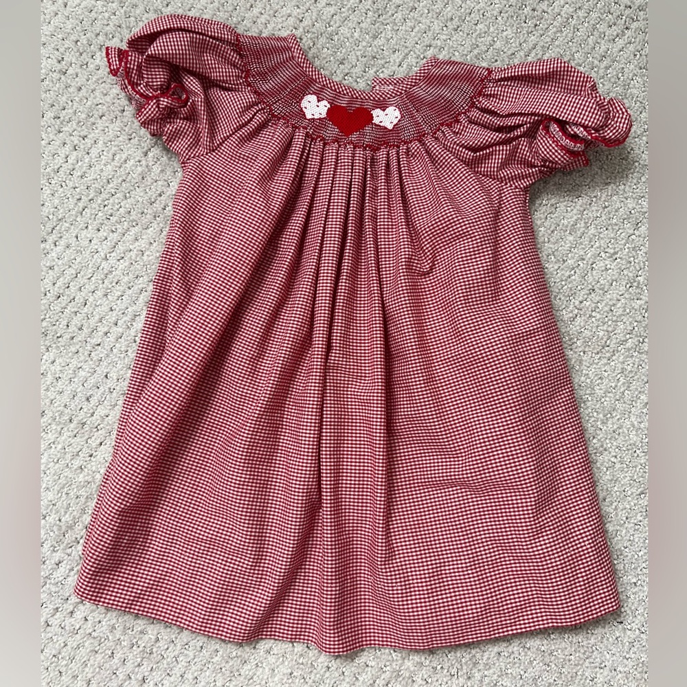 Southern Sunshine Red Gingham Smocked Dress with Heart Detail - 9 M